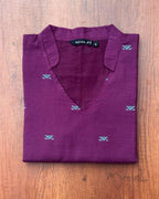Violet Self Design Jacquard Cotton Kurta With Pant