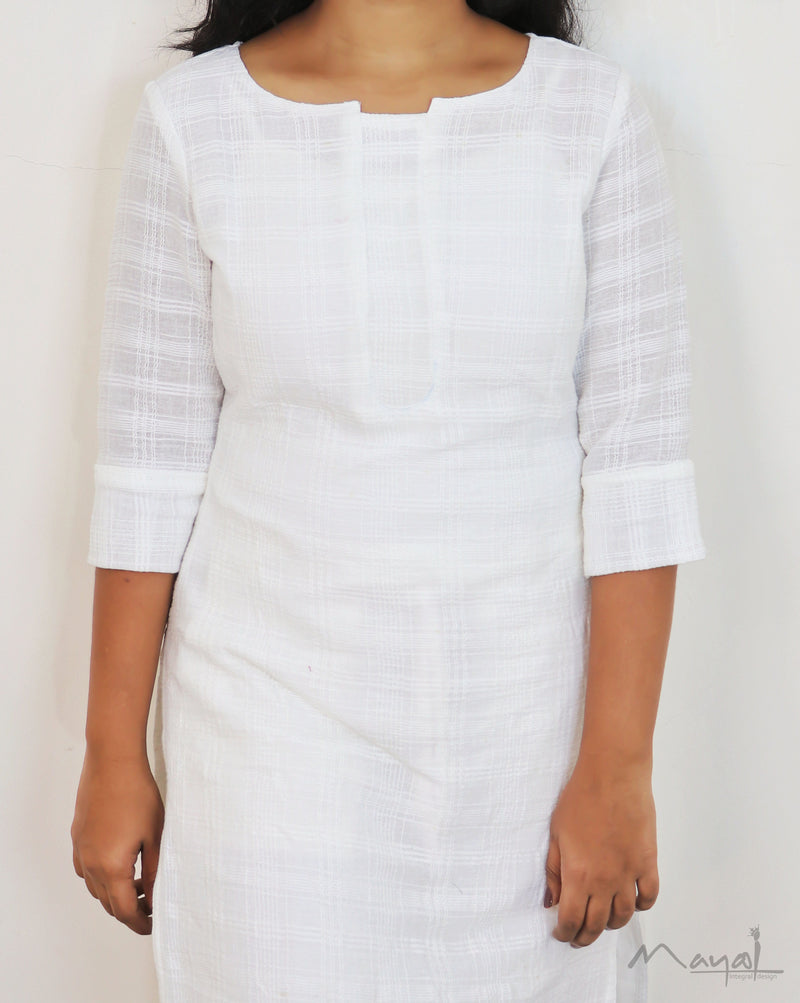 White Crushed Cotton Kurta With Dupatta