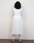 White Crushed Cotton Kurta With Dupatta