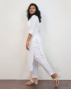White Crushed Cotton Kurta With Dupatta