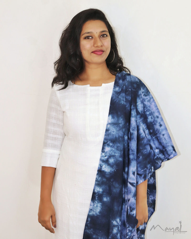 White Crushed Cotton Kurta With Dupatta