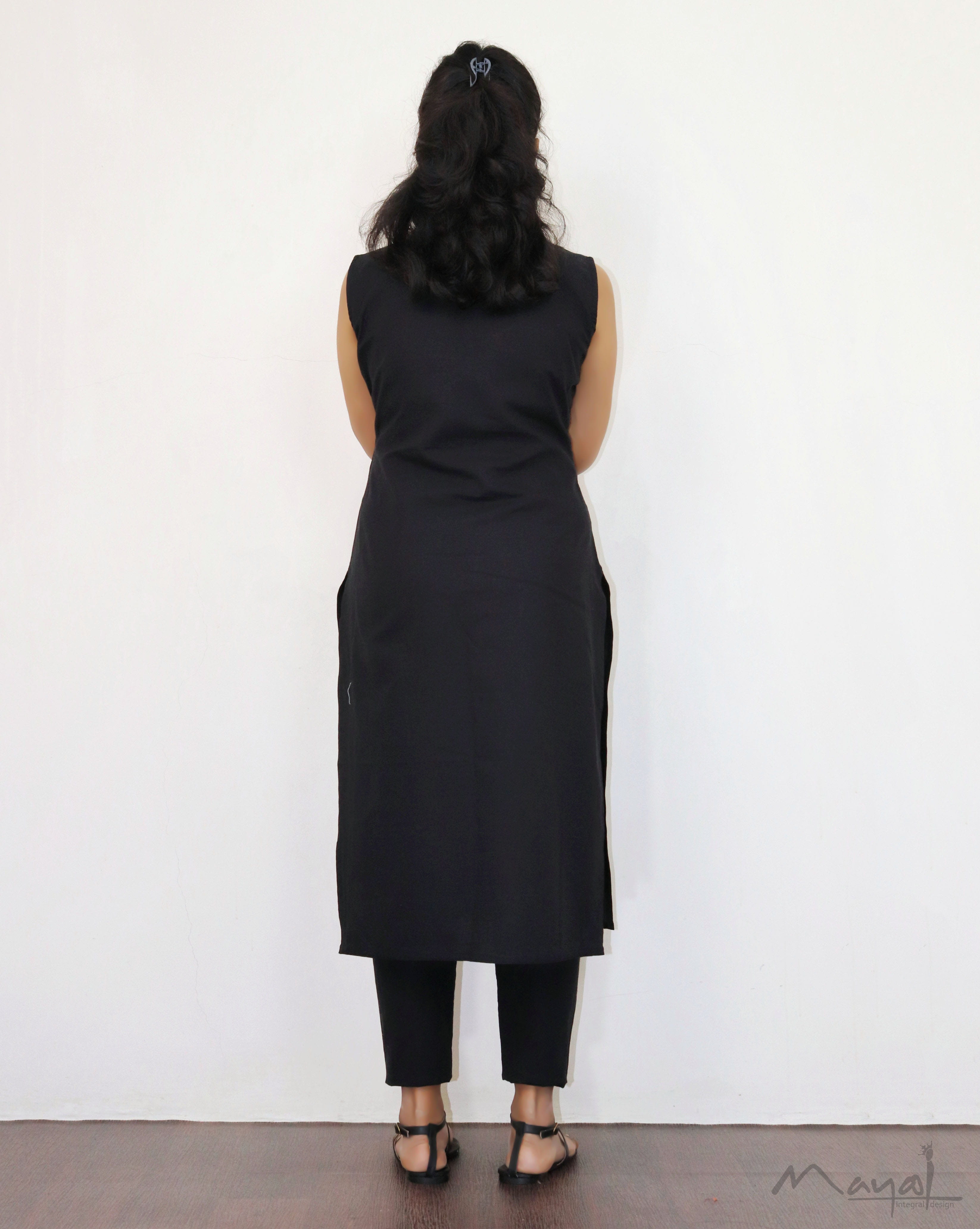 Black Patchwork Sleeveless Cotton Kurta