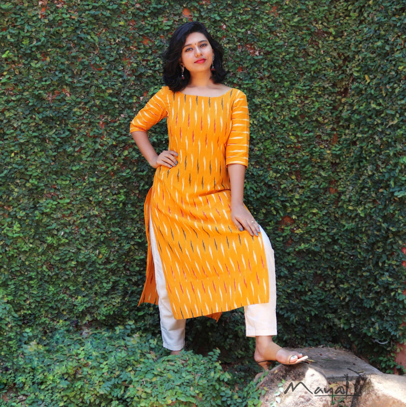Yellow Stripe Ikat Kurta