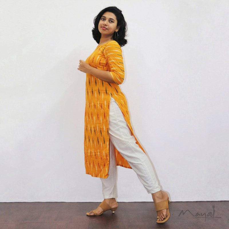 Yellow Stripe Ikat Kurta