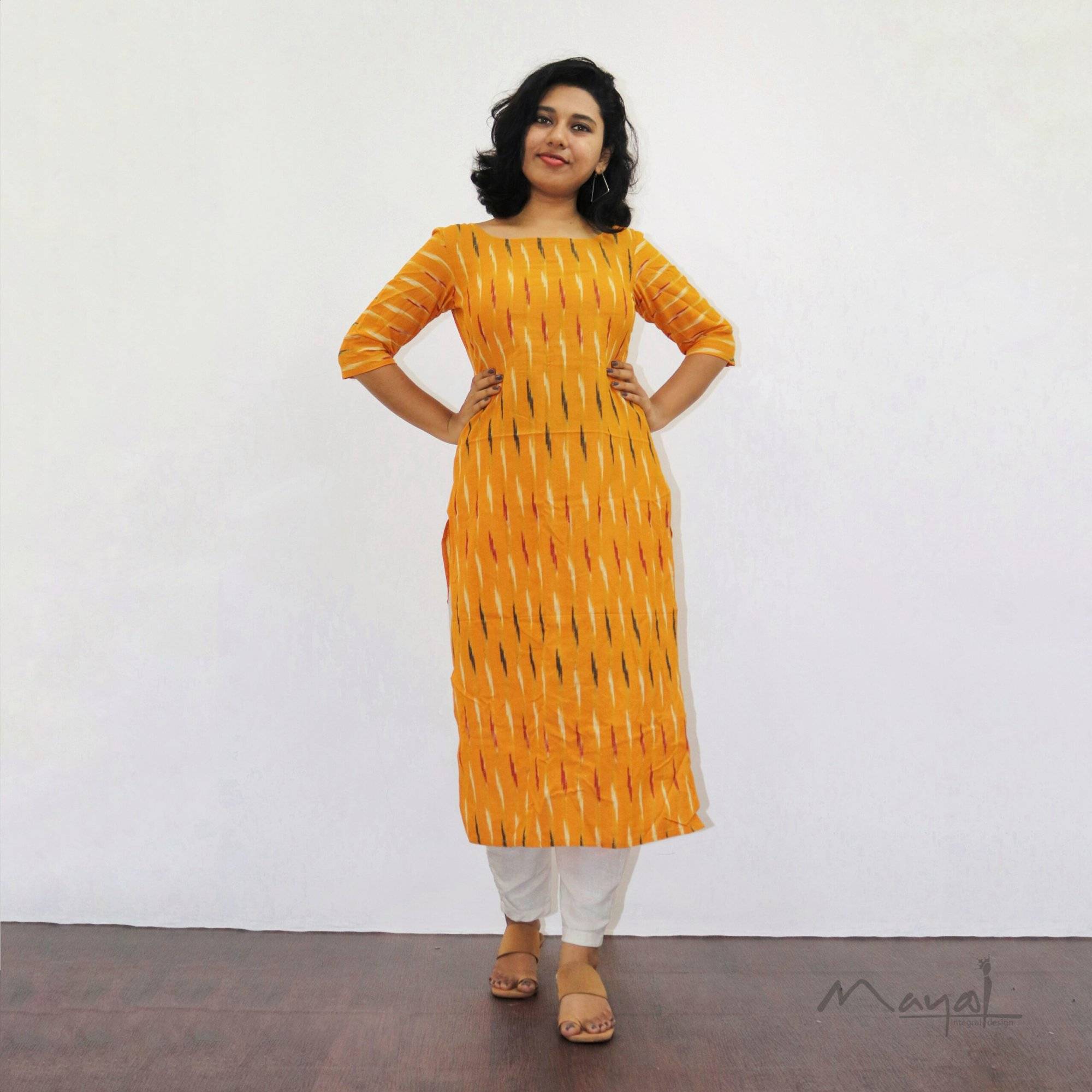 Yellow Stripe Ikat Kurta