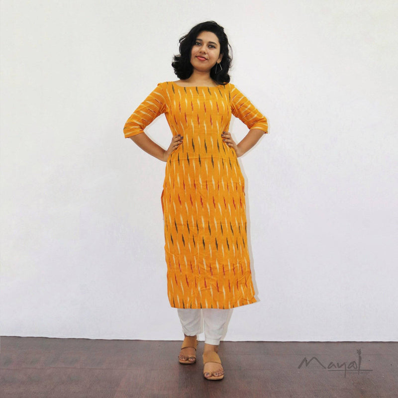Yellow Stripe Ikat Kurta