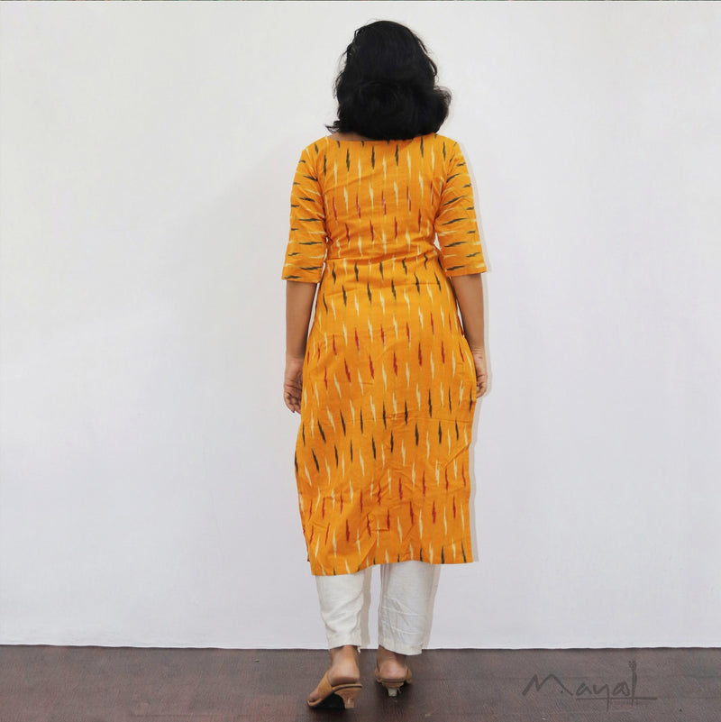 Yellow Stripe Ikat Kurta