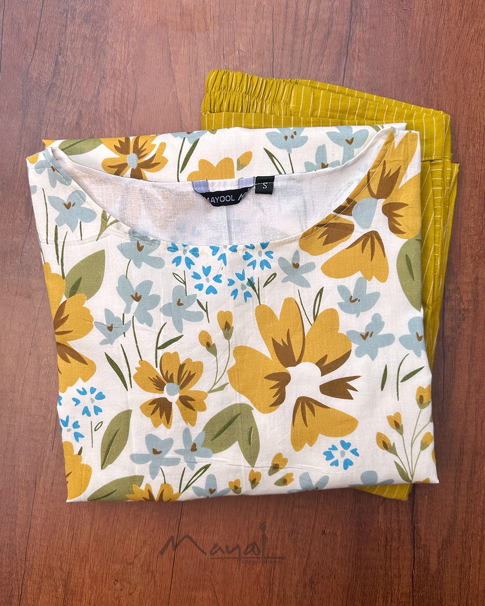 Saffron Yellow Floral Printed Kurta
