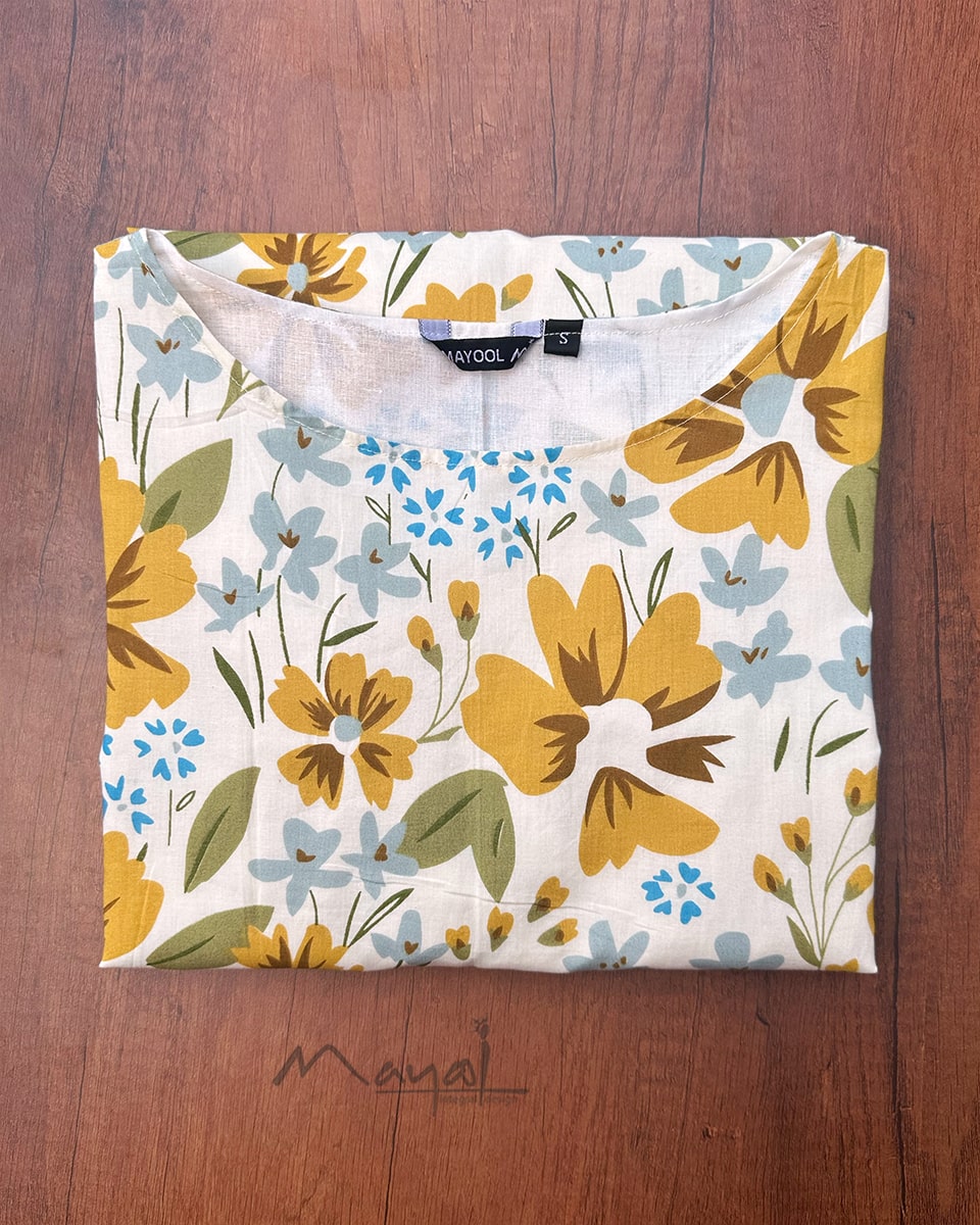Saffron Yellow Floral Printed Kurta