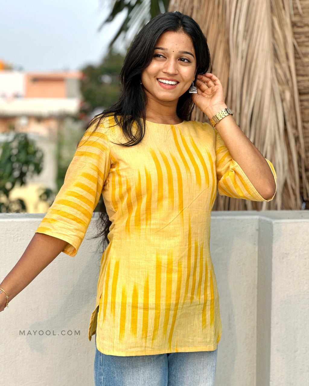 Yellow Cotton Short Kurta