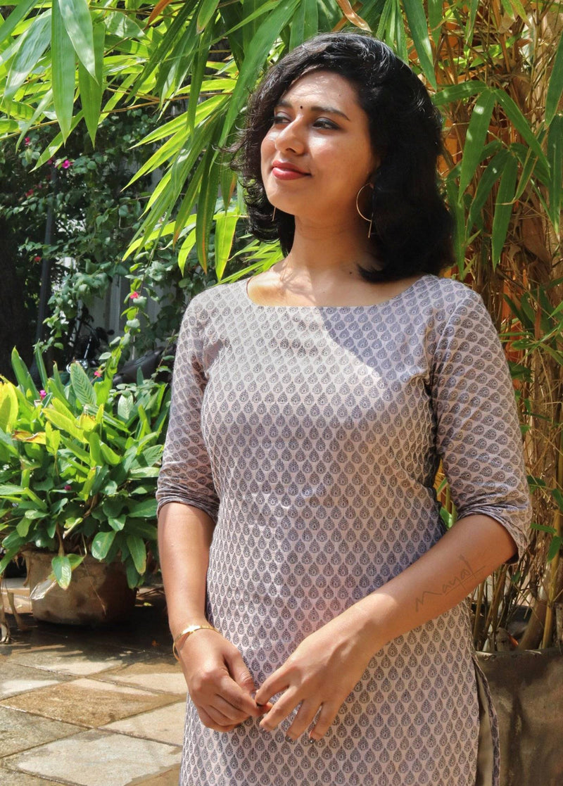 Almond Self Design Jacquard Cotton Kurta