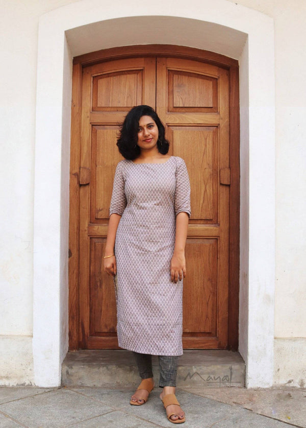 Almond Self Design Jacquard Cotton Kurta