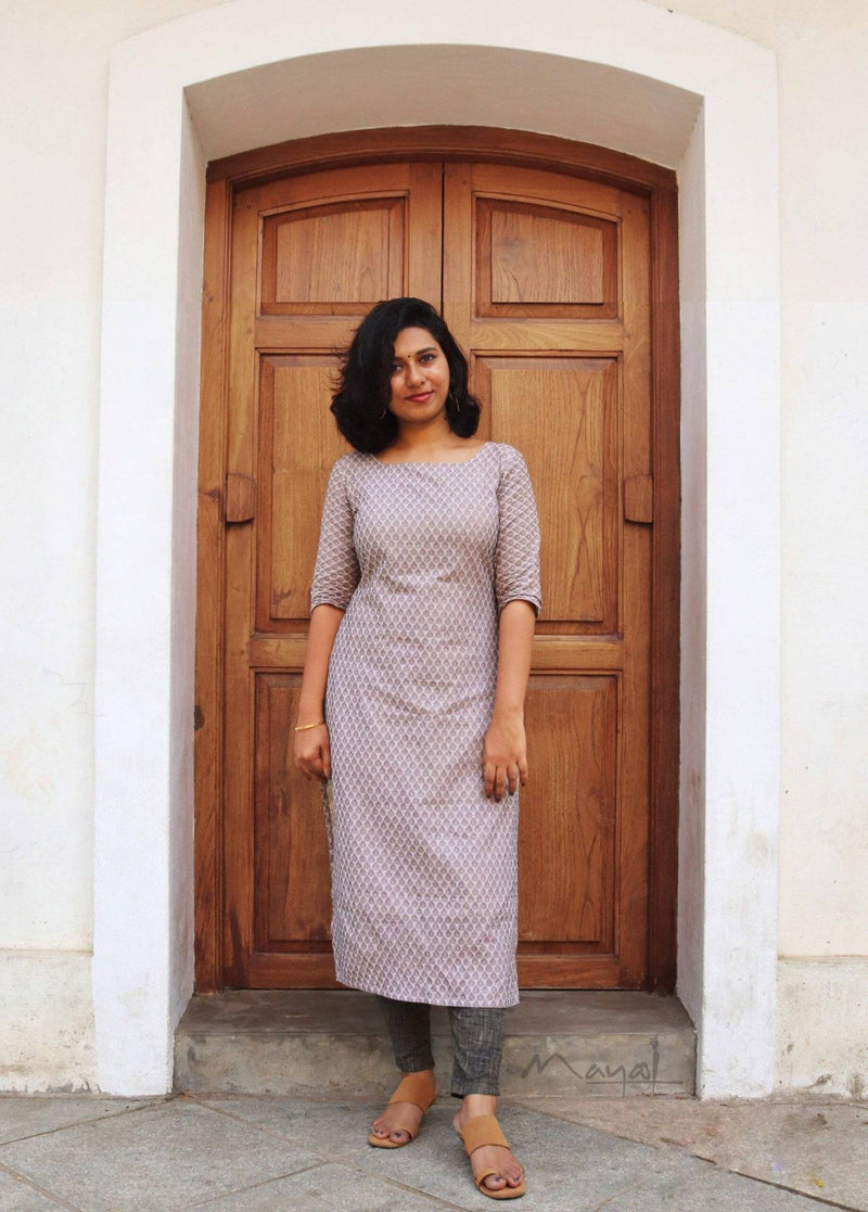 Almond Self Design Jacquard Cotton Kurta