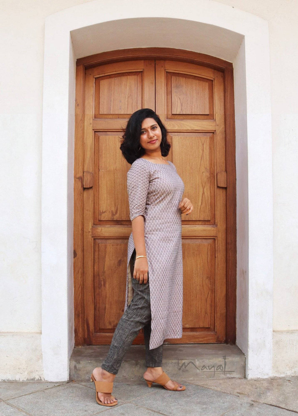 Almond Self Design Jacquard Cotton Kurta