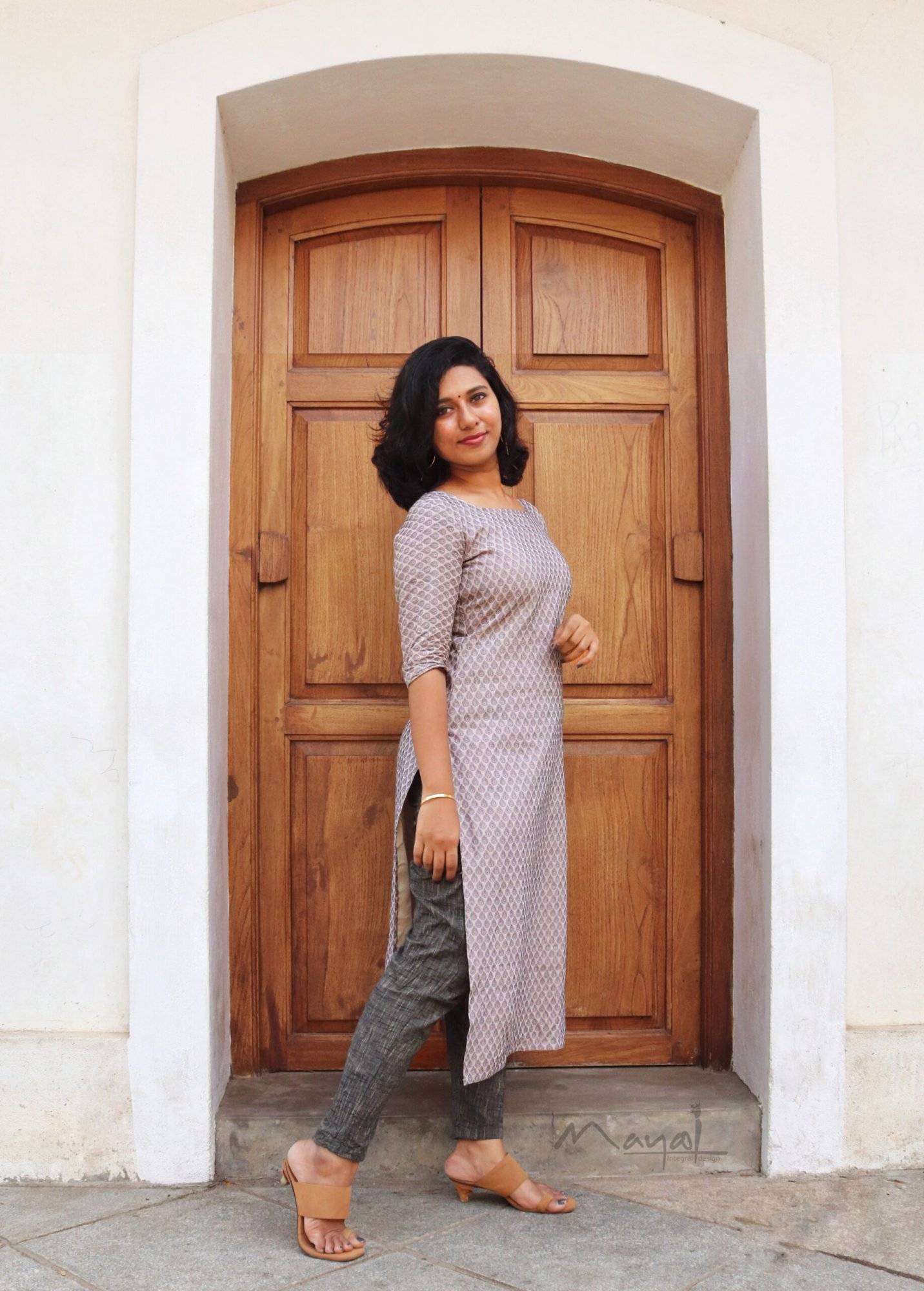 Almond Self Design Jacquard Cotton Kurta
