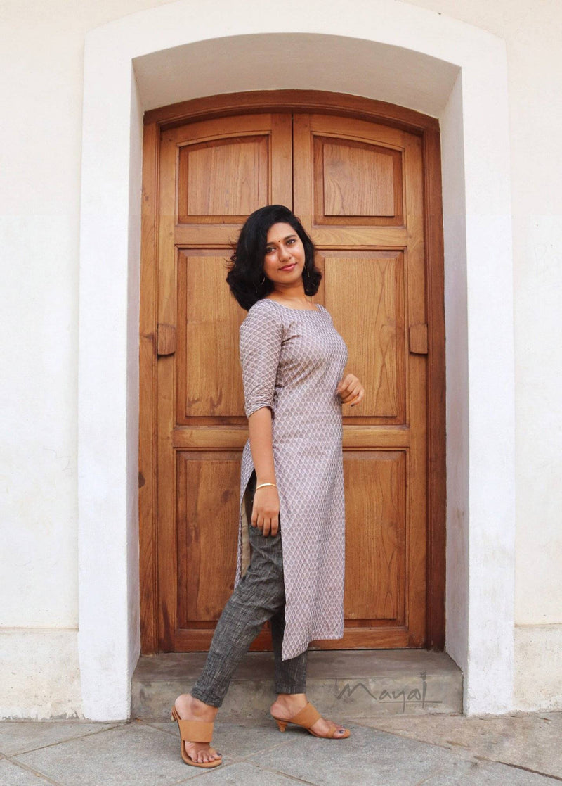 Almond Self Design Jacquard Cotton Kurta