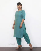 Aqua Blue Self Design Jacquard Cotton Kurta
