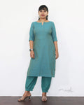Aqua Blue Self Design Jacquard Cotton Kurta