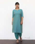 Aqua Blue Self Design Jacquard Cotton Kurta