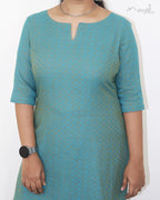 Aqua Blue Self Design Jacquard Cotton Kurta