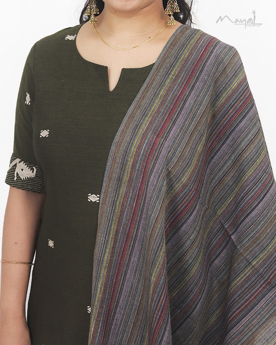 Army Green Jamdani Handloom Cotton Kurta