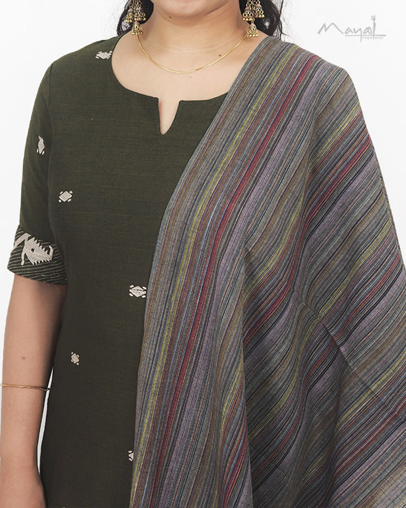 Army Green Jamdani Handloom Cotton Kurta
