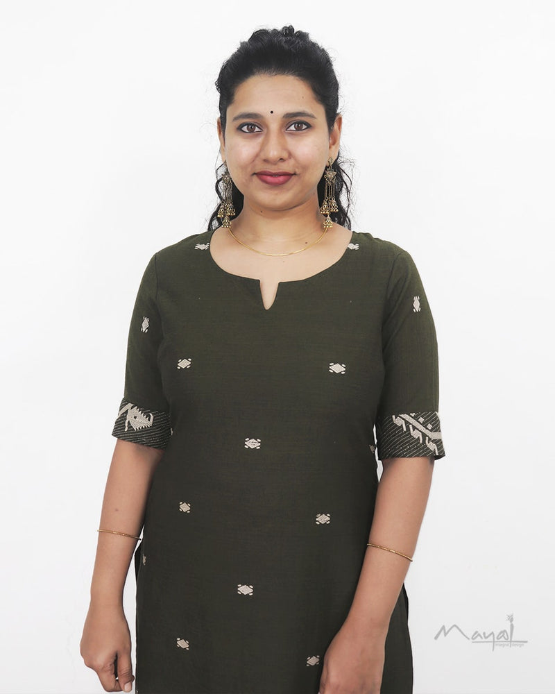 Army Green Jamdani Handloom Cotton Kurta