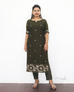 Army Green Jamdani Handloom Cotton Kurta