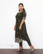 Army Green Jamdani Handloom Cotton Kurta