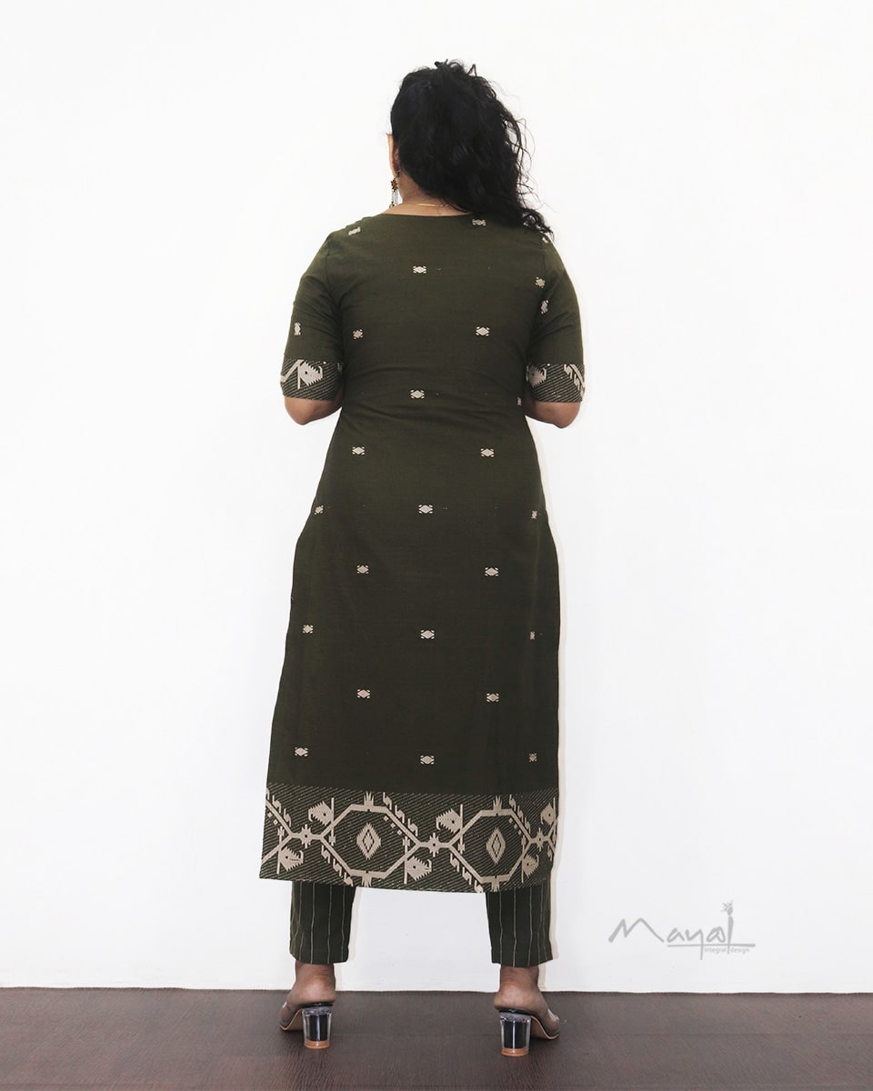 Army Green Jamdani Handloom Cotton Kurta