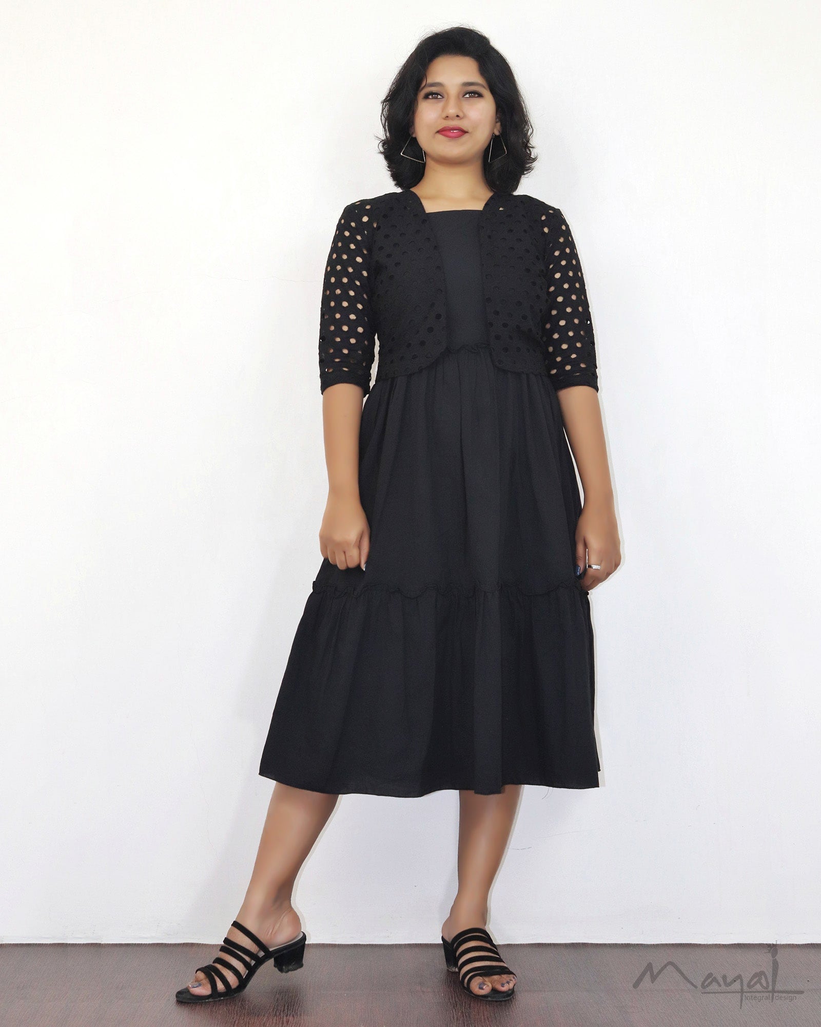 Black Cotton Fit and Flare Dresses