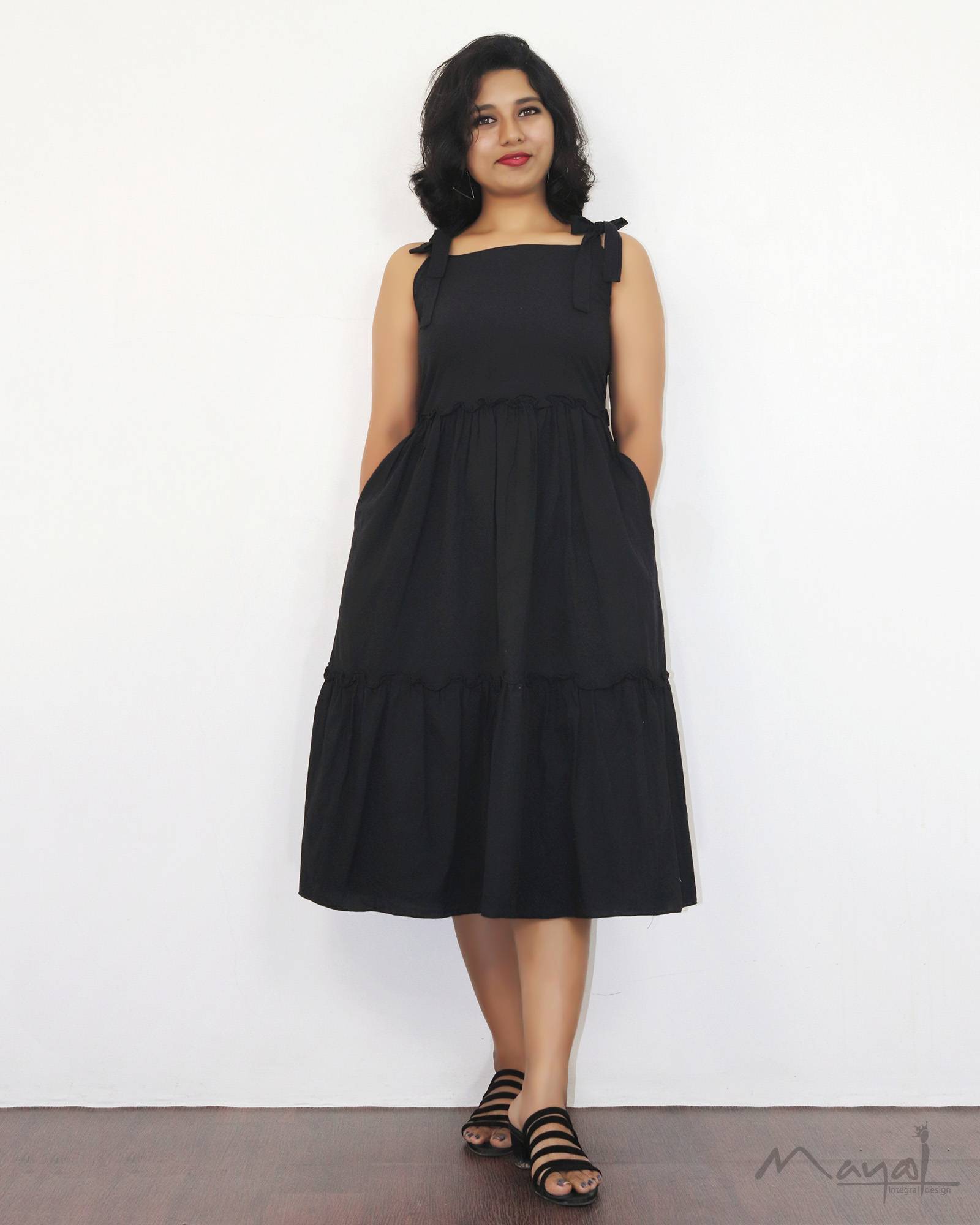 Black Cotton Fit and Flare Dresses