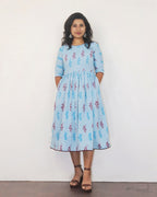 Light Blue Ikat Fit & Flare Dresses