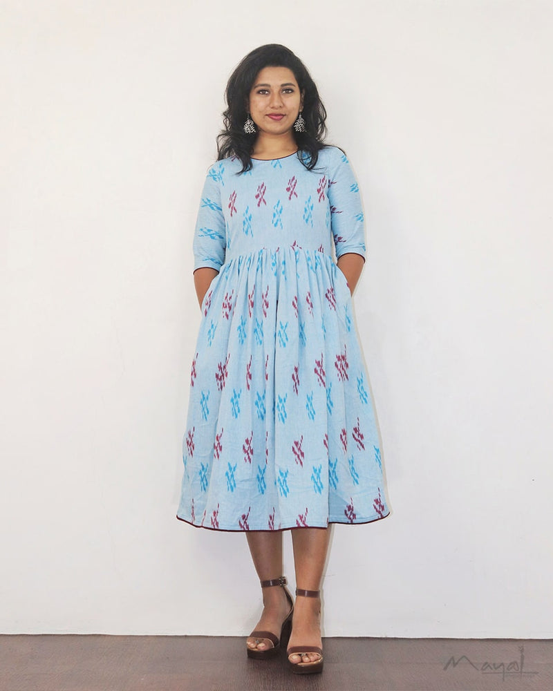 Light Blue Ikat Fit & Flare Dresses