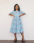 Light Blue Ikat Fit & Flare Dresses