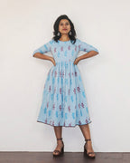 Light Blue Ikat Fit & Flare Dresses