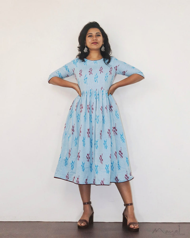 Light Blue Ikat Fit & Flare Dresses