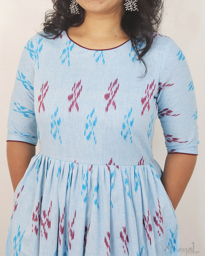 Light Blue Ikat Fit & Flare Dresses