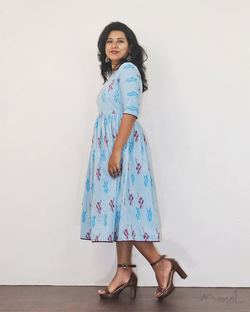 Light Blue Ikat Fit & Flare Dresses