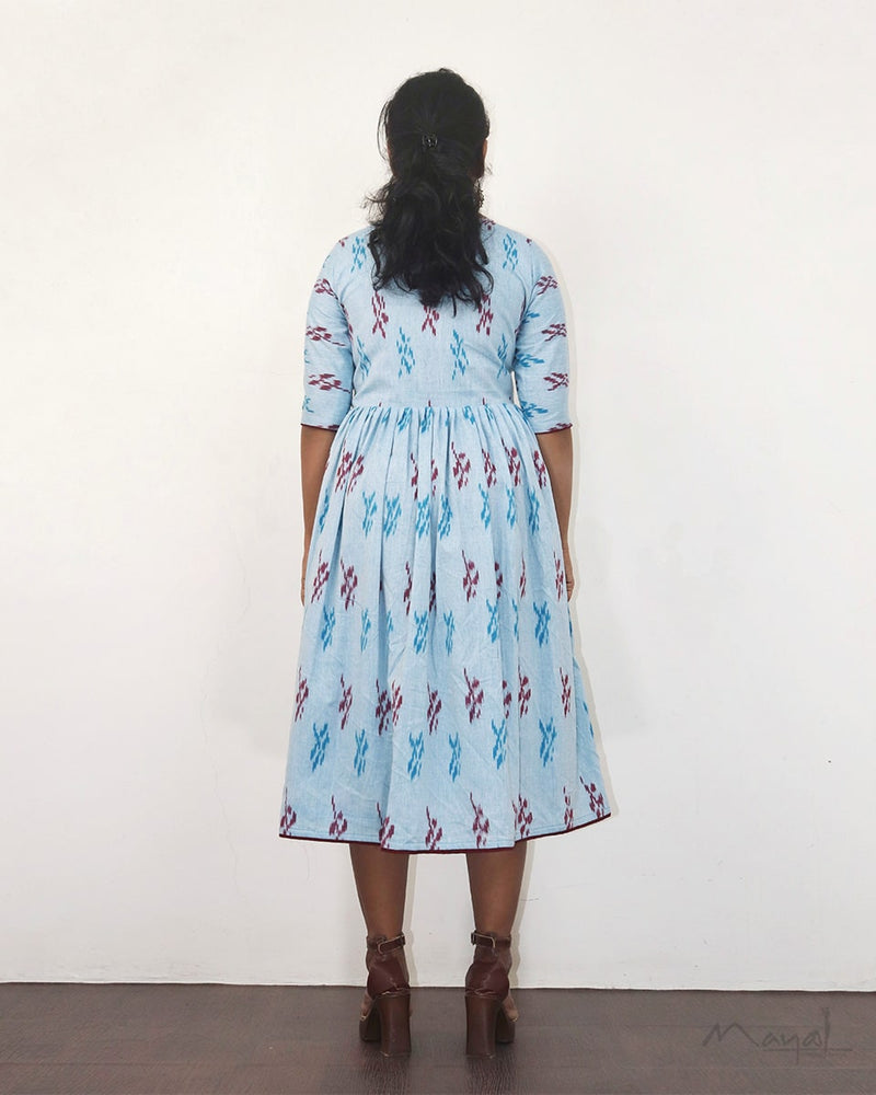 Light Blue Ikat Fit & Flare Dresses