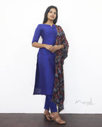 Blue Solid Silk Cotton Kurta