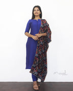 Blue Solid Silk Cotton Kurta
