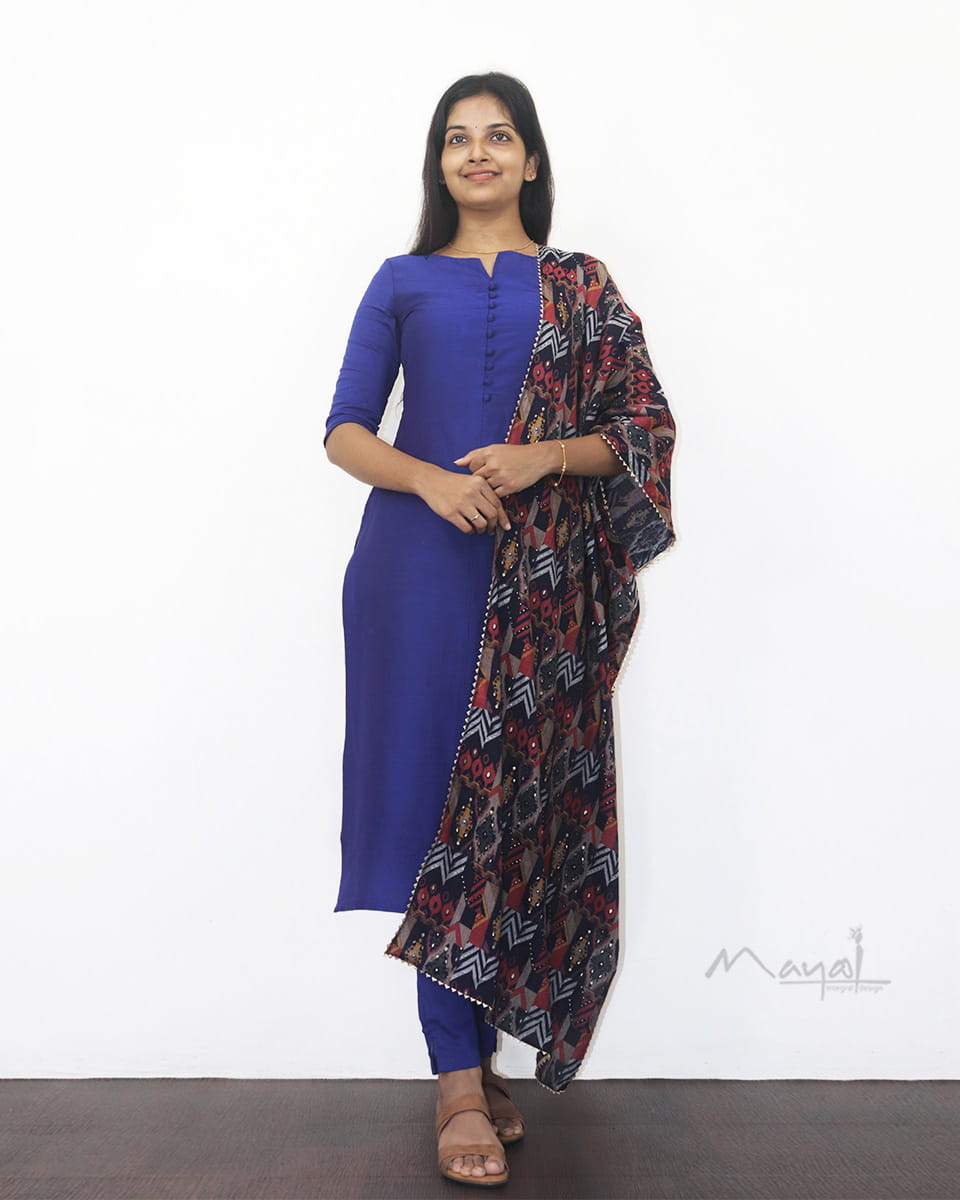 Blue Solid Silk Cotton Kurta