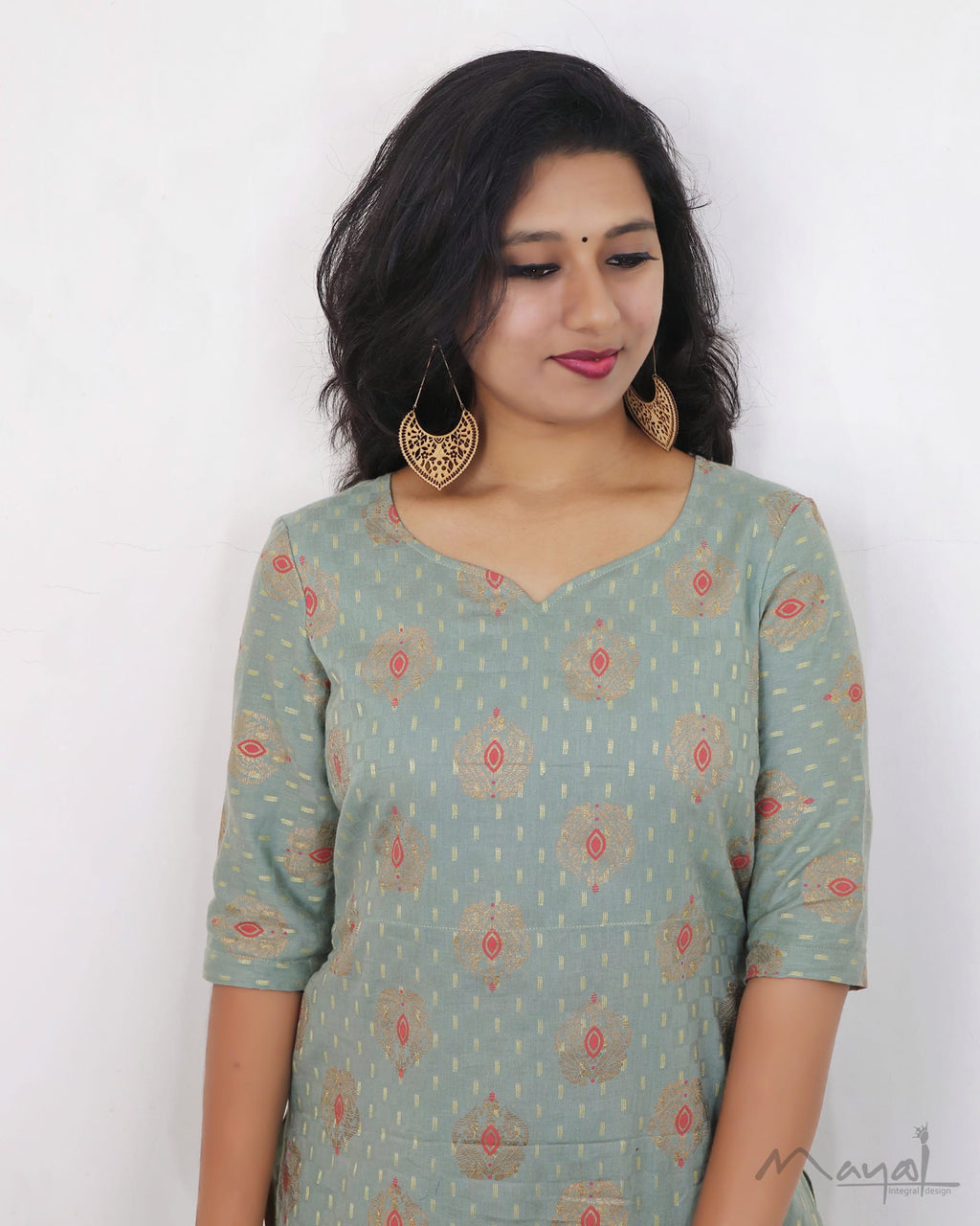Tea Green Printed Cotton Kurta