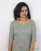 Tea Green Printed Cotton Kurta