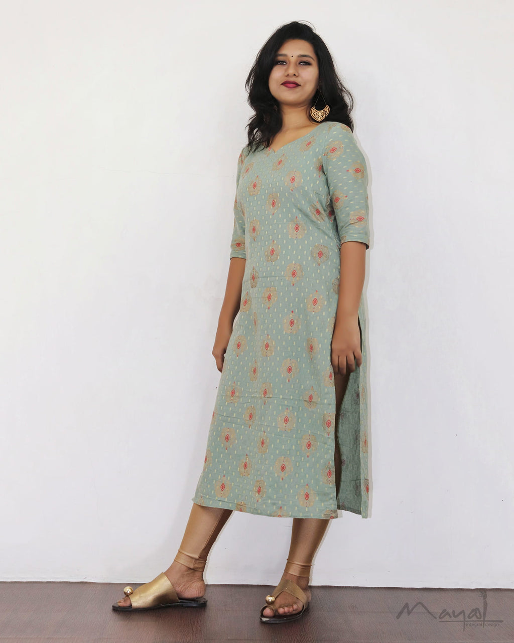 Tea Green Printed Cotton Kurta