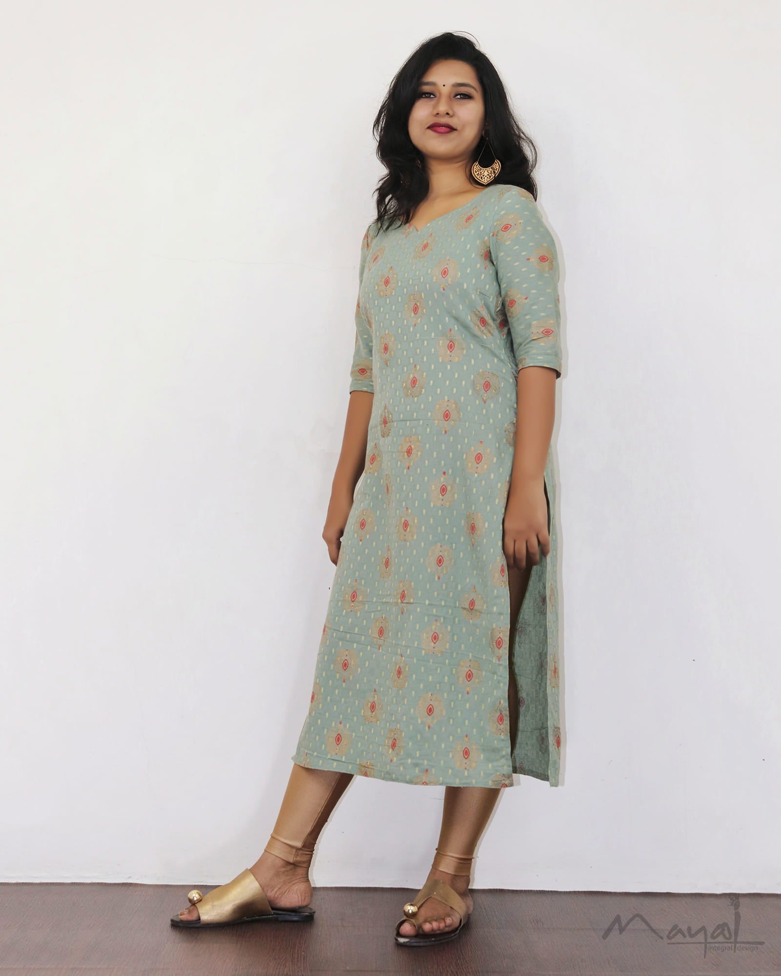 Tea Green Printed Cotton Kurta