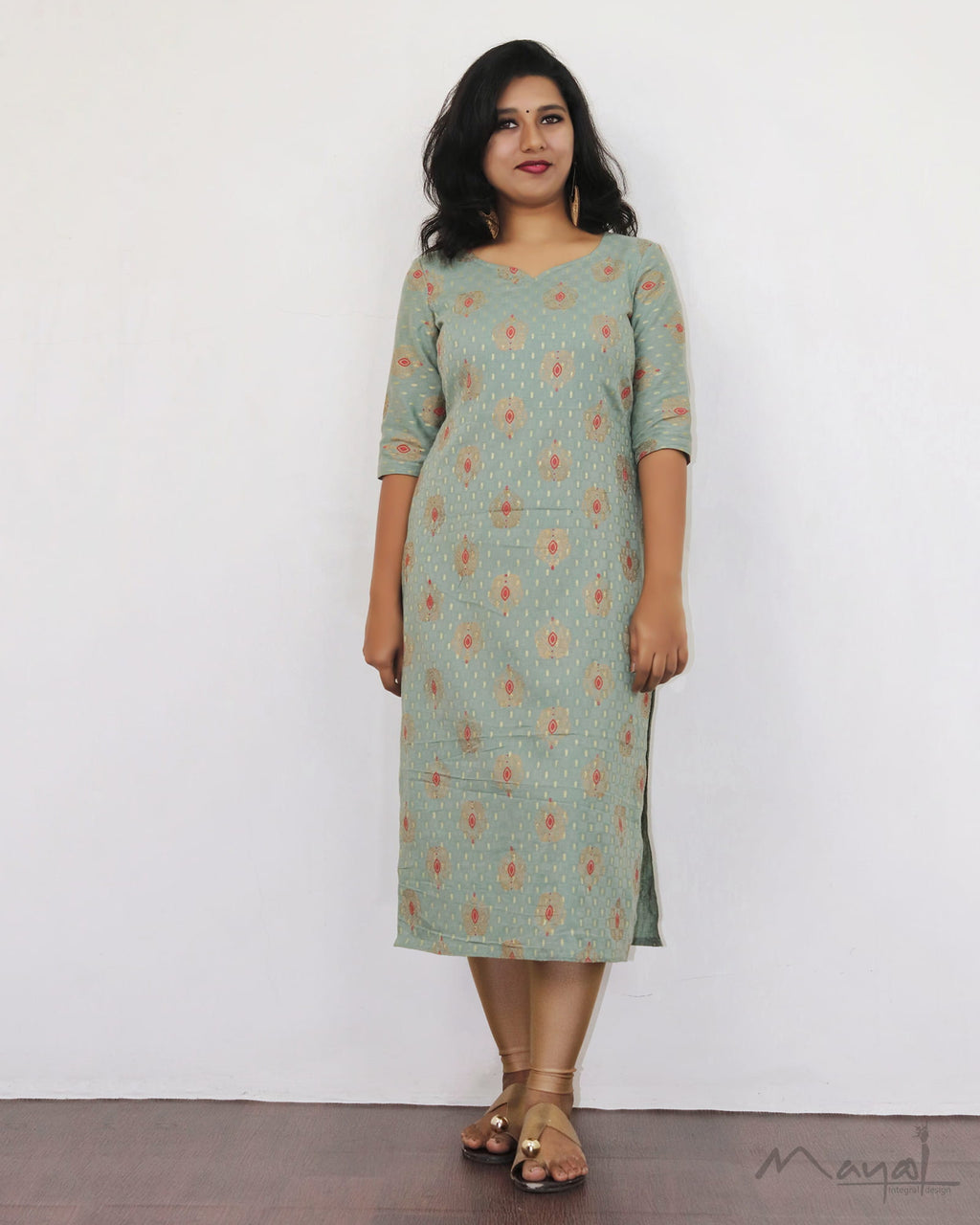 Tea Green Printed Cotton Kurta