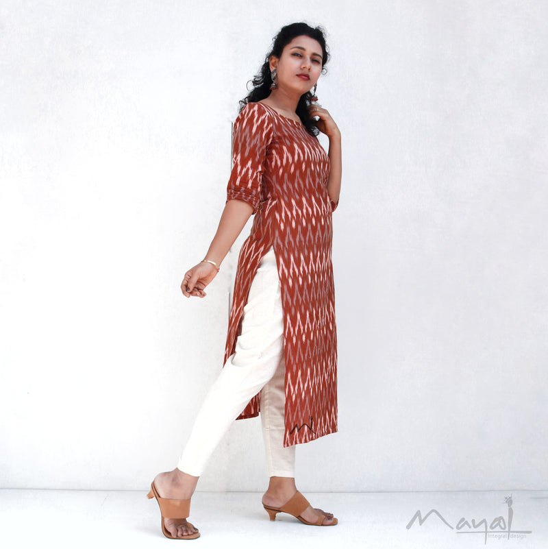 Rust Orange Ikat Kurta