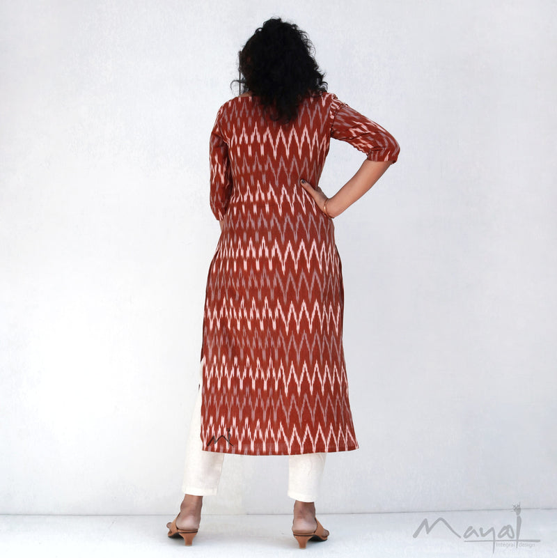 Rust Orange Ikat Kurta